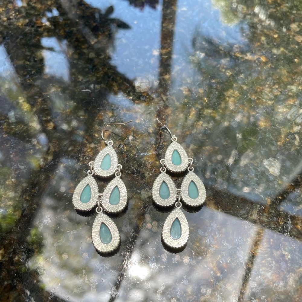 Silver and Gray-Blue Chandelier Earrings - Picture 3 of 3